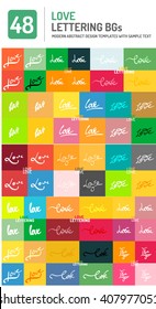Set of vector love word lettering design