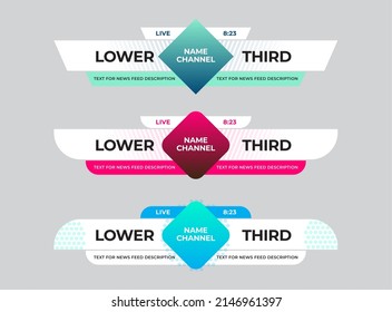 Set of vector lower third of the screen for titles and captions. Template with rhombus design elements for breaking news, live streaming and events. news feed