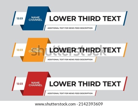 Set of vector lower third of the screen for titles and captions. Template with diagonal design elements for breaking news, live streaming and events. news feed