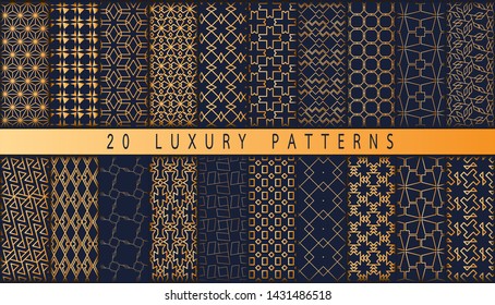 Set of vector luxury patterns. Seamless golden geometric patterns.