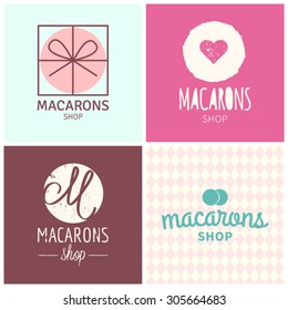 Set of vector macaron shop icon, illustration 