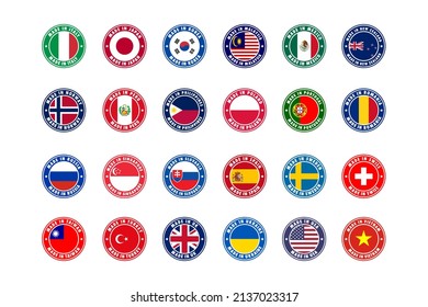Set of Vector Made in National Flags Icon and Logo Illustration