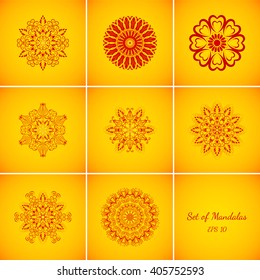 Set of Vector Magic Red Glow Mandalas