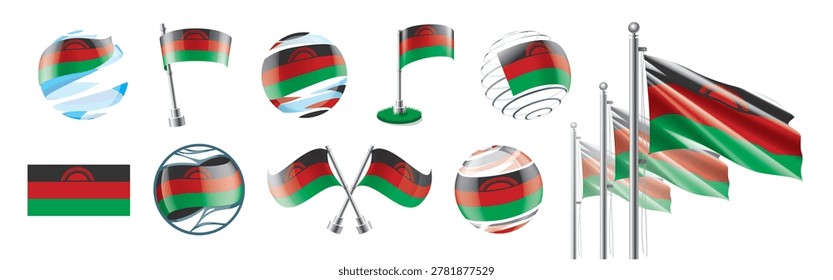 A set of vector Malawian flags of different designs