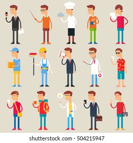 Set of vector male characters, professions