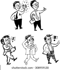 Set of vector male characters in a vintage cartoon style