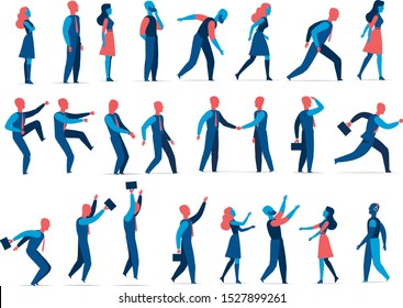 A set of vector male and female characters in different poses for business character animation. Vector illustration