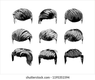 set of vector man hairstyle silhouettes