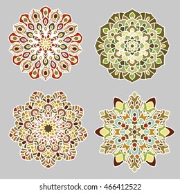 Set of vector mandalas. Round hand-drawn pattern. Colorful, bright print.