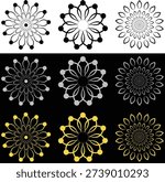 Set of vector Mandela floral elements. Pattern set in the form of a mandala. Henna tatoo mandala. Mehndi style. Vector mandala ornament, geometric graphics, embroidery, pattern, ready template.