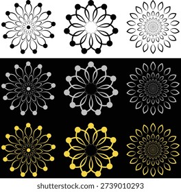 Set of vector Mandela floral elements. Pattern set in the form of a mandala. Henna tatoo mandala. Mehndi style. Vector mandala ornament, geometric graphics, embroidery, pattern, ready template.