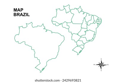 Set vector map of Brazil line style on white background