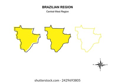 Vektorkarte der Zentral-West-Region von Brasilien auf weißem Hintergrund festlegen