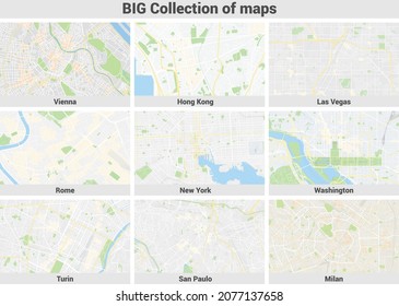 set of vector map city of the big cities worldwide