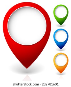 Set of vector map markers, with various colors