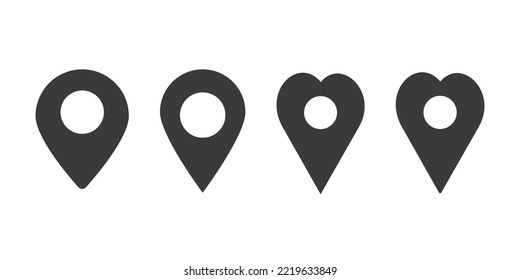 Set Vector Map pin location pointers, black and white symbols set