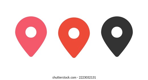 Set Vector Map pin location pointers, black and white, red symbols set	
