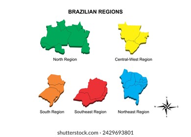 Set vector map regions of brazil on white background
