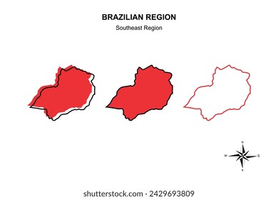 Establecer mapa vectorial de la región sureste de Brasil sobre fondo blanco