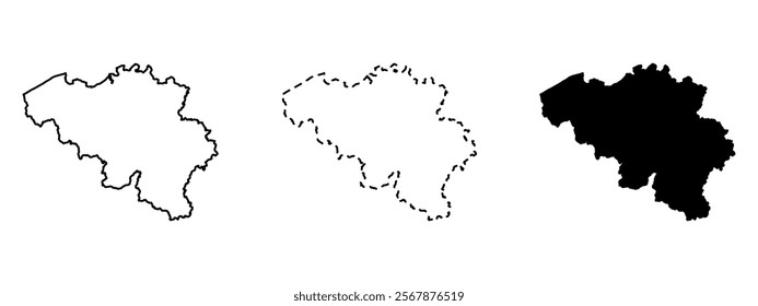 Set of vector maps of Belgium. Mercator projection. Filled and outline.
