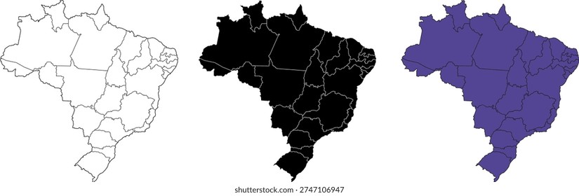A set of vector maps of Brazil with prefecture boundaries in three styles