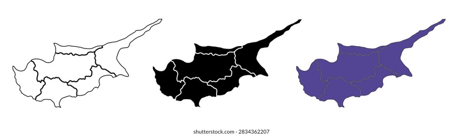 A set of vector maps of Cyprus with provincial boundaries in three styles