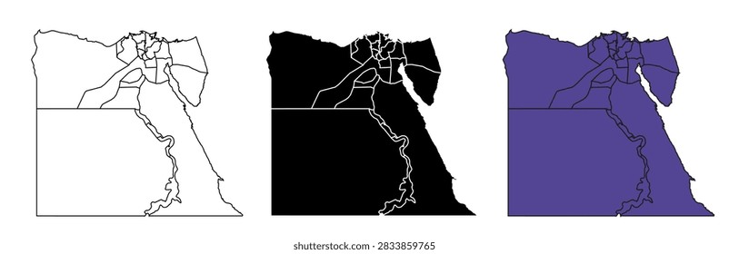 A set of vector maps of Egypt with provincial boundaries in three styles