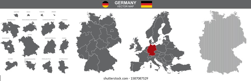 set of vector maps of Germany on white background