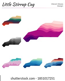 Set of vector maps of Little Stirrup Cay. Vibrant waves design. Bright map of the island in geometric smooth curves style. Multicolored Little Stirrup Cay map for your design.