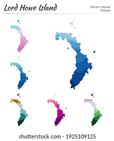 Set of vector maps of Lord Howe Island. Vibrant waves design. Bright map in geometric smooth curves style. Multicolored Lord Howe Island map for your design. Captivating vector illustration.