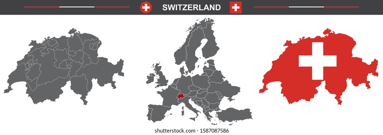 set of vector maps of Switzerland on white background