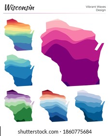 Set Of Vector Maps Of Wisconsin Vibrant Waves Design Bright Map Of Us