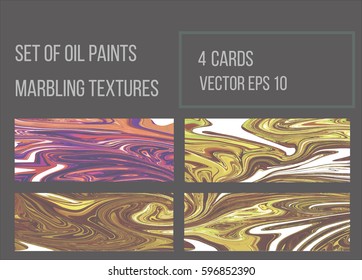 Set of vector marbled backgrounds.Oil paint texture. Handmade ebru technique, Painting on water. Watercolor stains print. Abstract modern Marble pattern for art and design.