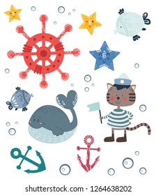 set of vector marine objects