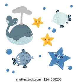 set of vector marine objects