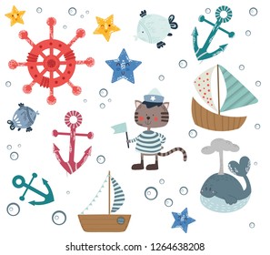 set of vector marine objects