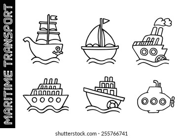 Set vector maritime transport frame. Marine background