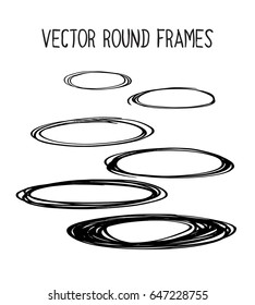 Set of vector marker round frames in soft colours. Doodle pink, blue and green borders collection. Drawing scribble highlight illustration. Trendy hipster rings or borders collection.
