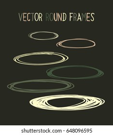 Set of vector marker round frames in soft colours. Doodle pink, blue and green borders collection. Drawing scribble highlight illustration. Trendy hipster rings or borders collection.