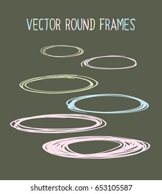 Set of vector marker round frames in green, pink, and blue colours. Doodle borders collection. Drawing scribble highlight illustration. Trendy hipster rings or borders collection.