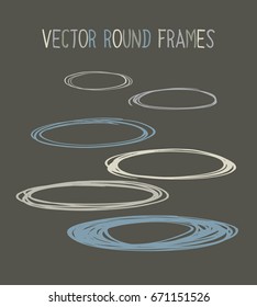 Set of vector marker round frames in soft colours. Doodle pink, blue and green borders collection. Drawing scribble highlight illustration. Trendy hipster rings or borders collection.