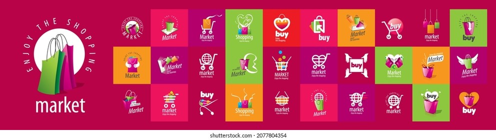 A set of vector Market logos on different colored backgrounds