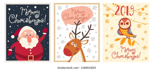 Set of vector marry christmas cards.