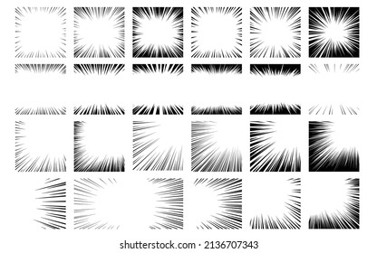 Un conjunto de material vectorial para líneas de efecto tipo caricatura como líneas concentradas negras