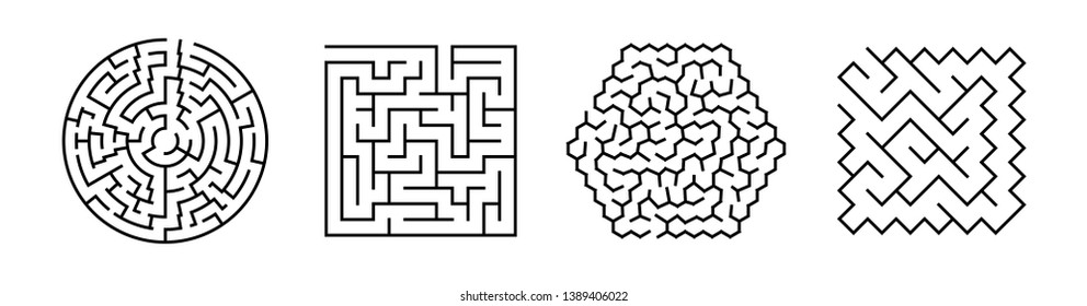 Set Of Vector Mazes. Geometric Outline Labyrinth Illustrations