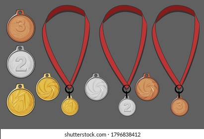 A set of vector medals for first, second and third places. 