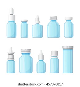 Set of vector medical bottles in flat style