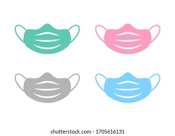 set of vector medical face masks or Surgical protective icons. 2019-nCoV coronavirus virus bacteria cell illustration isolated on white. doodle art.