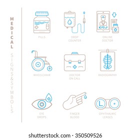Set of vector medical icons and concepts in mono thin line style