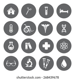 Set of vector Medical Icons in flat style. Medical white icons on grey basis.